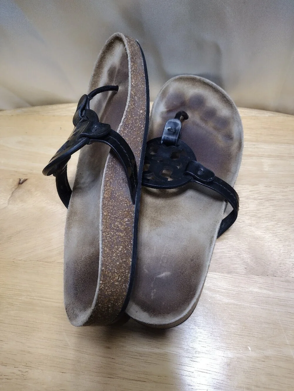 Tory Burch Miller Cloud Black Patent Leather Sandals Size 8